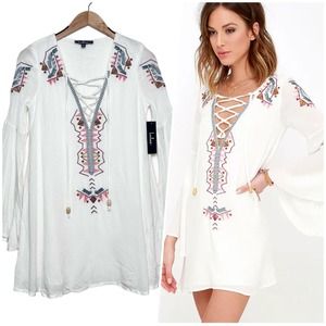 Lulus | Women | My Bell-Loved Ivory Embroidered Mini Shift Dress | Size XS